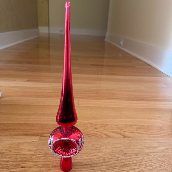 Vintage Christmas Tree Topper Unbreakable Made in Italy Red Silver Glitter - Picture 1 of 14